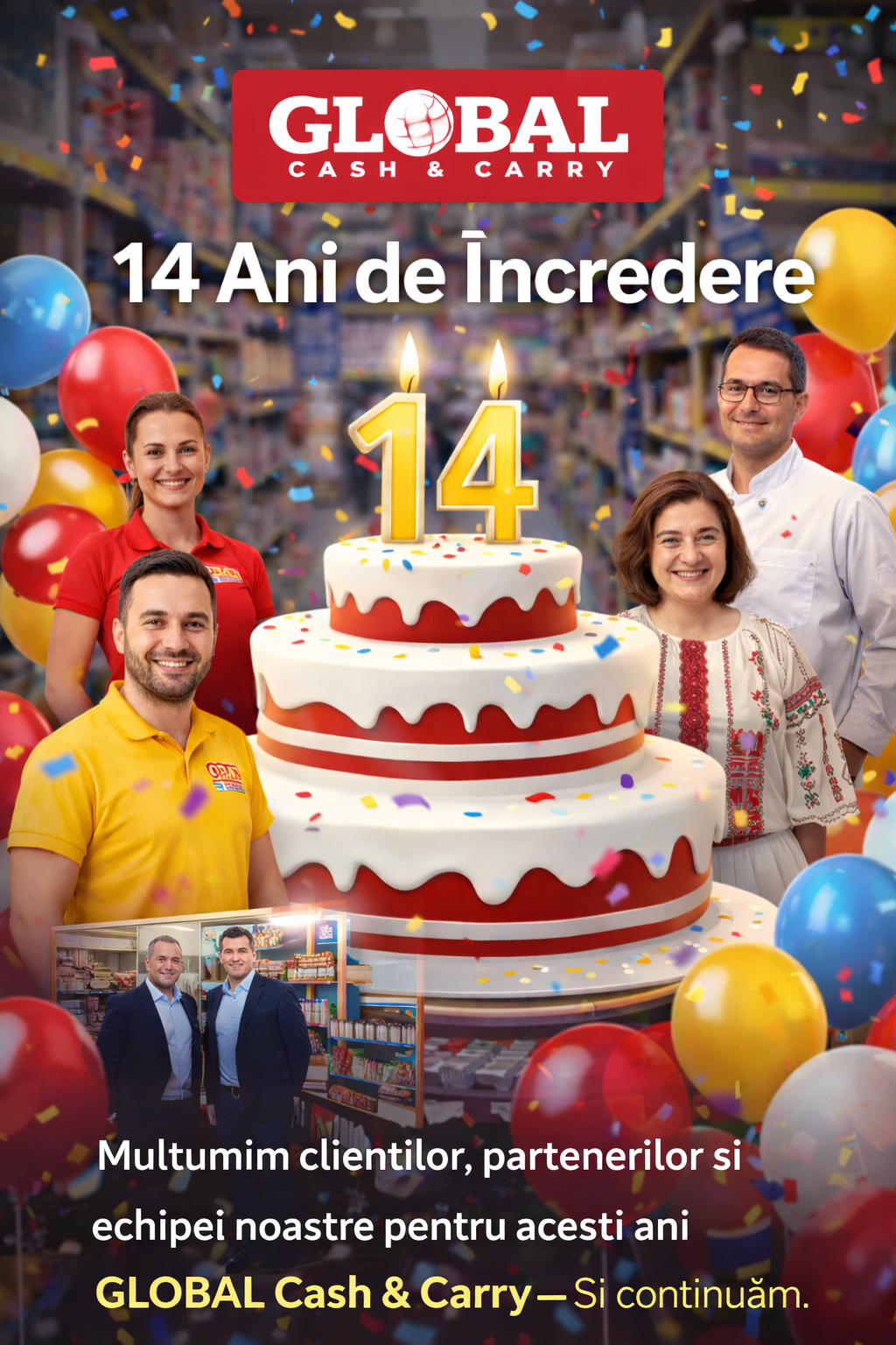 🎉 14 ani de GLOBAL Cash & Carry – O poveste construită cu oameni, muncă și încredere